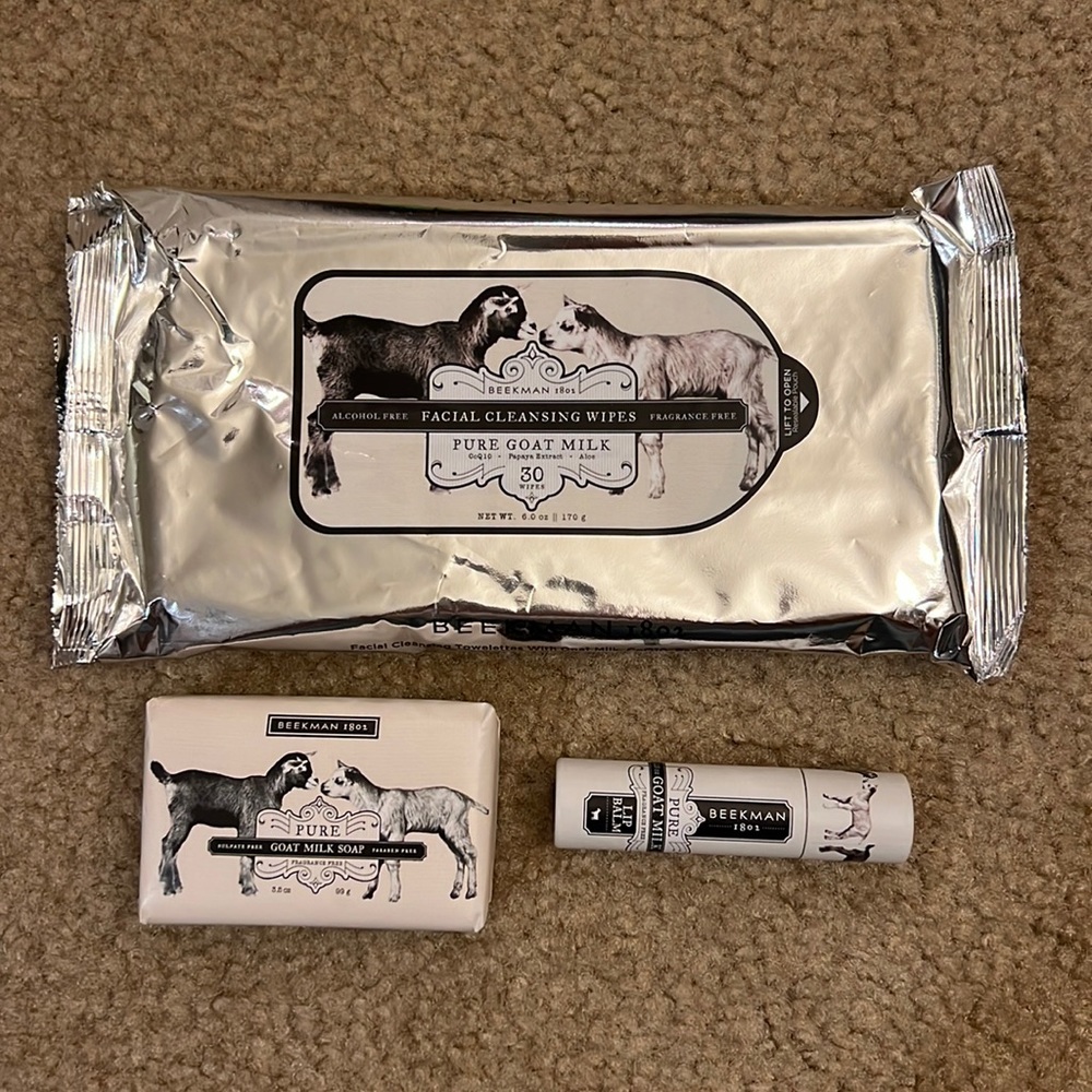 Beekman 1802 Cleansing Wipes, Bar Soap, and Lip Balm